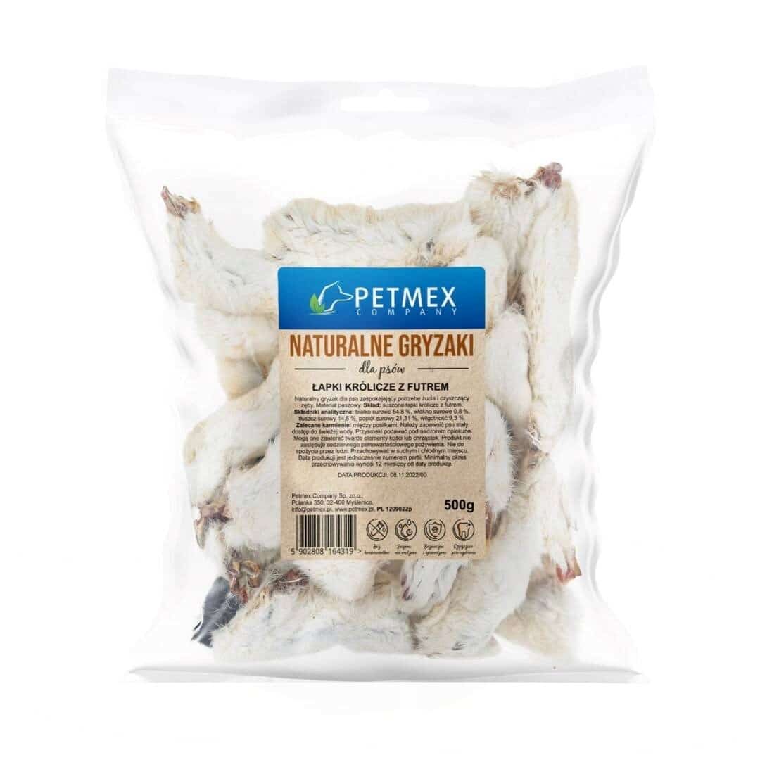 PETMEX Łapki królicze z futrem gryzak przysmak dla psa 500g