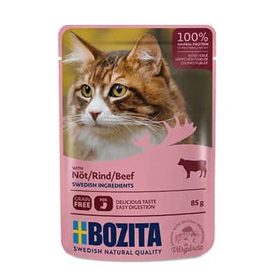 BOZITA Mięsne kawałki w galarecie z wołowiną - saszetka dla kota - 85g