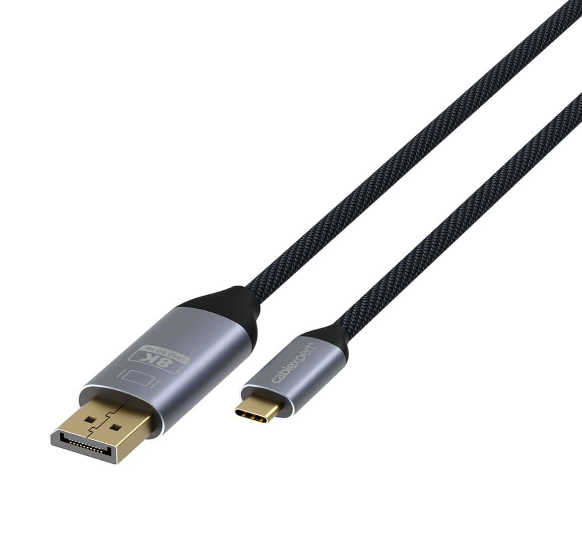 GEMBIRD WYSOKIEJ JAKOŚCI DWUKIERUNKOWY KABEL USB-C NA DISPLAYPORT 8K, 60 HZ, 1M, CZARNY