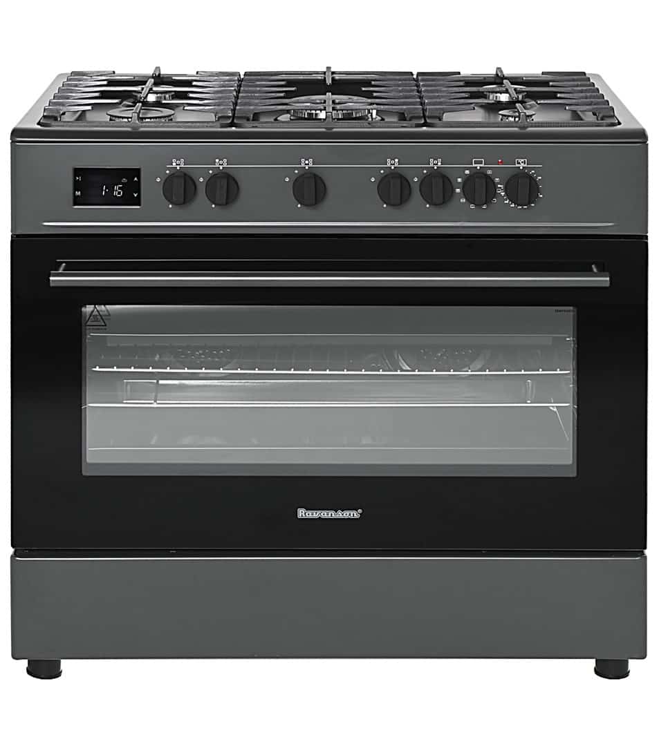Kuchnia gazowo-elektryczna RAVANSON KWGE-K90A Cheff Modern Black | 5 palników + palnik WOK | termoobieg | rożen | czarny