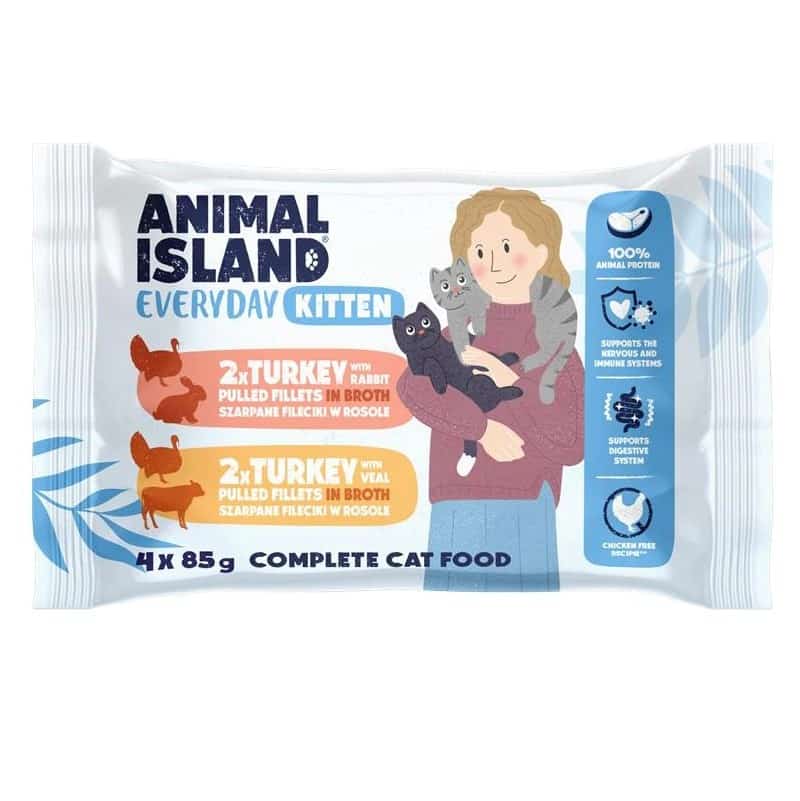 ANIMAL ISLAND Kitten indyk/królik/cielęcina 4x85g