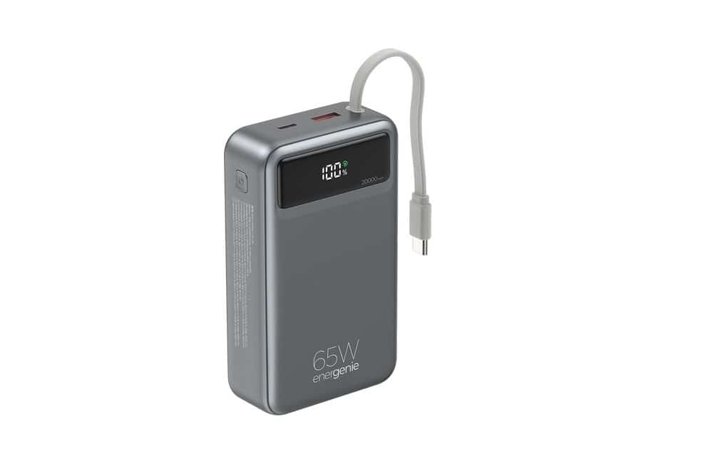 GEMBIRD POWERBANK Z SZYBKIM ŁADOWANIEM 65 W I ZINTEGROWANYMI KABLAMI 20000 MAH, CZARNY