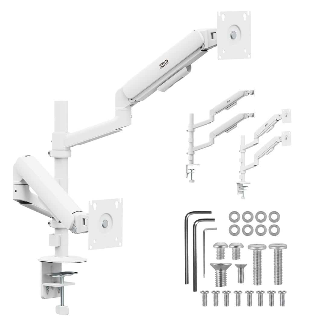 ERGO OFFICE UCHWYT NA 2 MONITORY, SPRĘŻYNA GAZOWA, 17"-32", 1-10KG, BIAŁY MAT ER-692 W