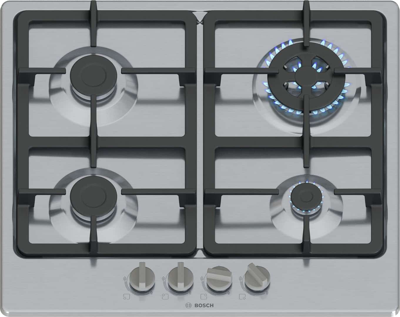 Płyta gazowa Bosch PGH6B5K90 Serie 4 60 cm | 4 palniki | palnik WOK | zapłon elektryczny | stal nierdzewna (OUTLET)