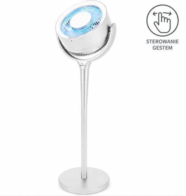 Wentylator sterowany gestem MPM HL-WP-03, 12-stopniowa regulacja nawiewu, cyfrowy wyświetlacz LED, pilot zdalnego sterowania, Moc 24W, biały