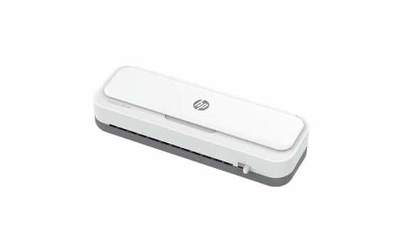 HP ONELAM Laminator 400 A4, na zimno/ciepło, zintegrowany trymer, zaokrąglacz rogów, prędkość 40cm/min + 15 folii: 3xA4, 4xA5, 4xA6, 4xB-CARD, biały (OUTLET)