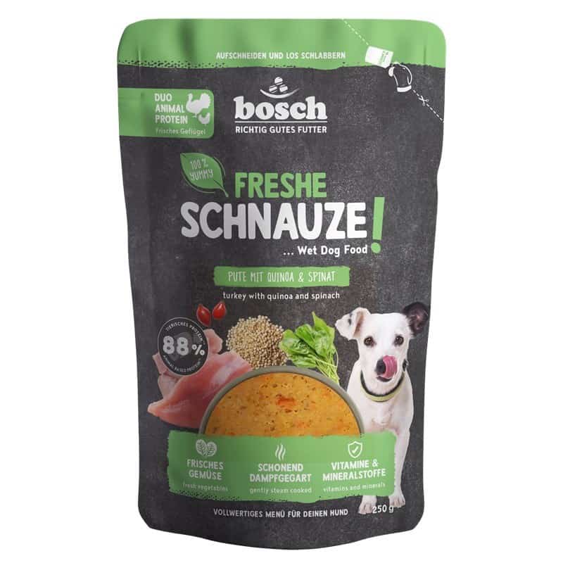 BOSCH Freshe Schnauze indyk z komosa ryzowa i szpinakiem karma mokra dla psa 250g