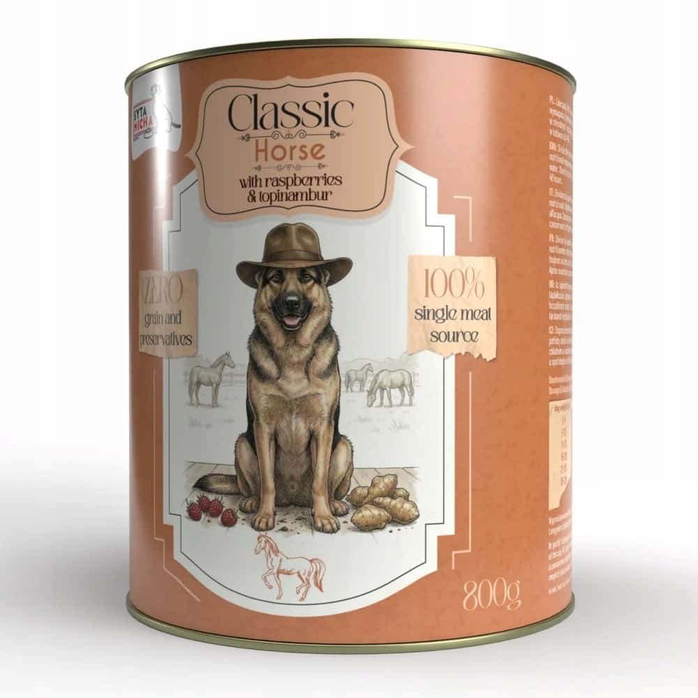 Syta Micha classic mokra karma dla psa koń z malinami - puszka 800g