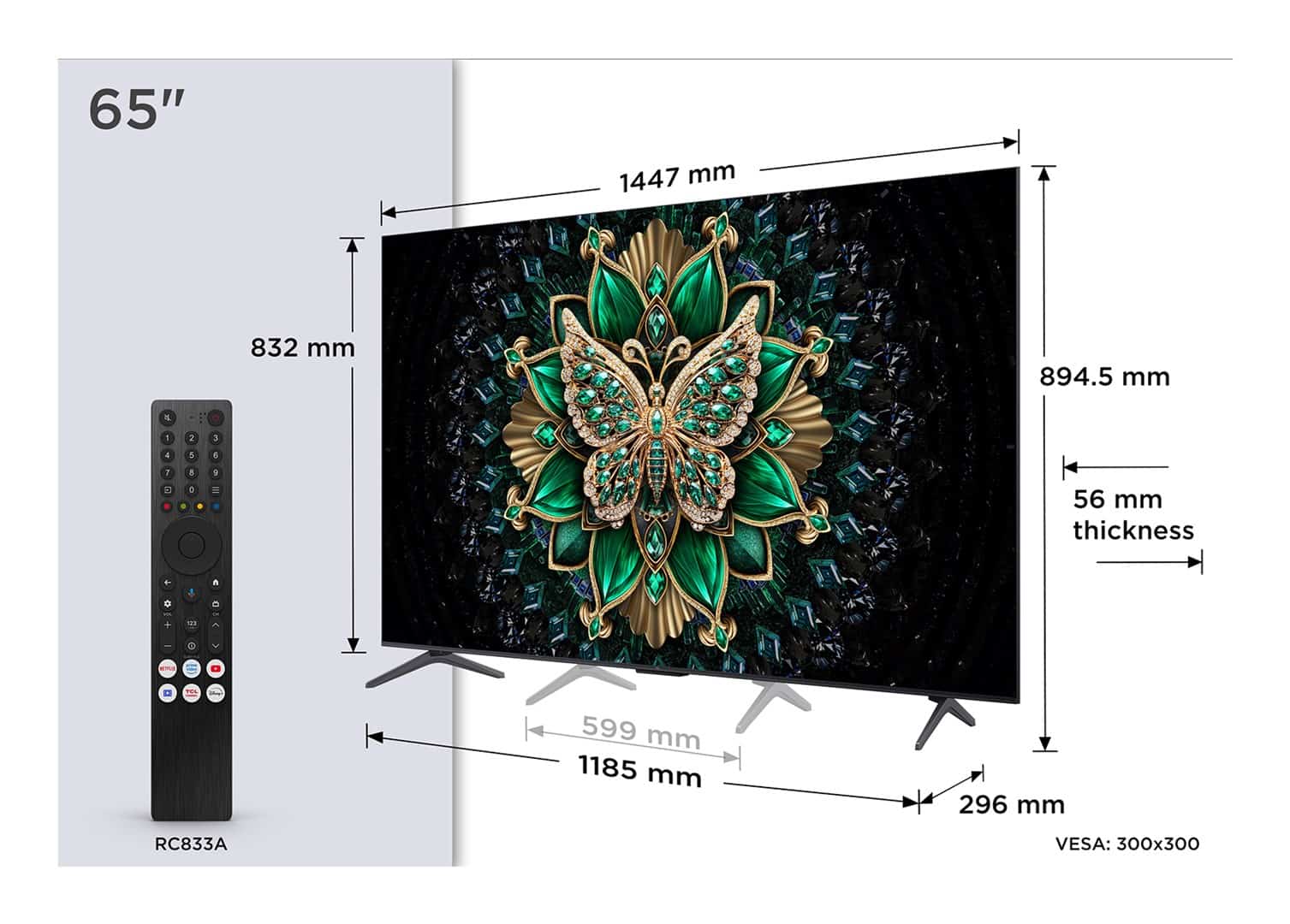 Telewizor TCL 65C69K QD-Mini LED 65" 4K Ultra HD Google TV Dolby Atmos DVB-T2 Metaliczny (OUTLET)