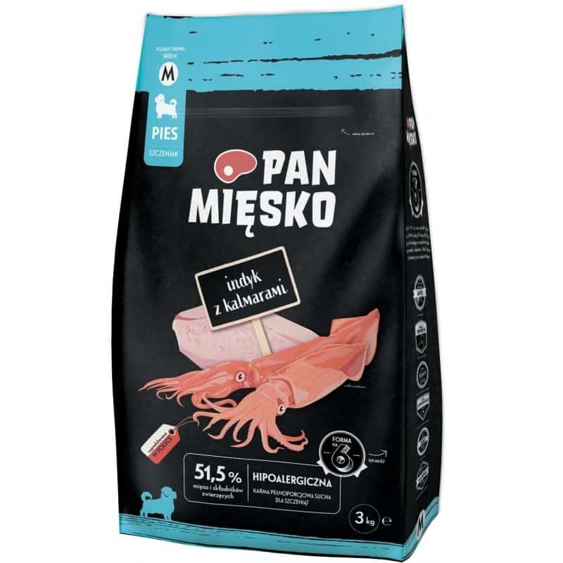 Pan Mięsko Karma sucha dla psa Indyk z kalmarami (szczeniak) chrupki M 3kg