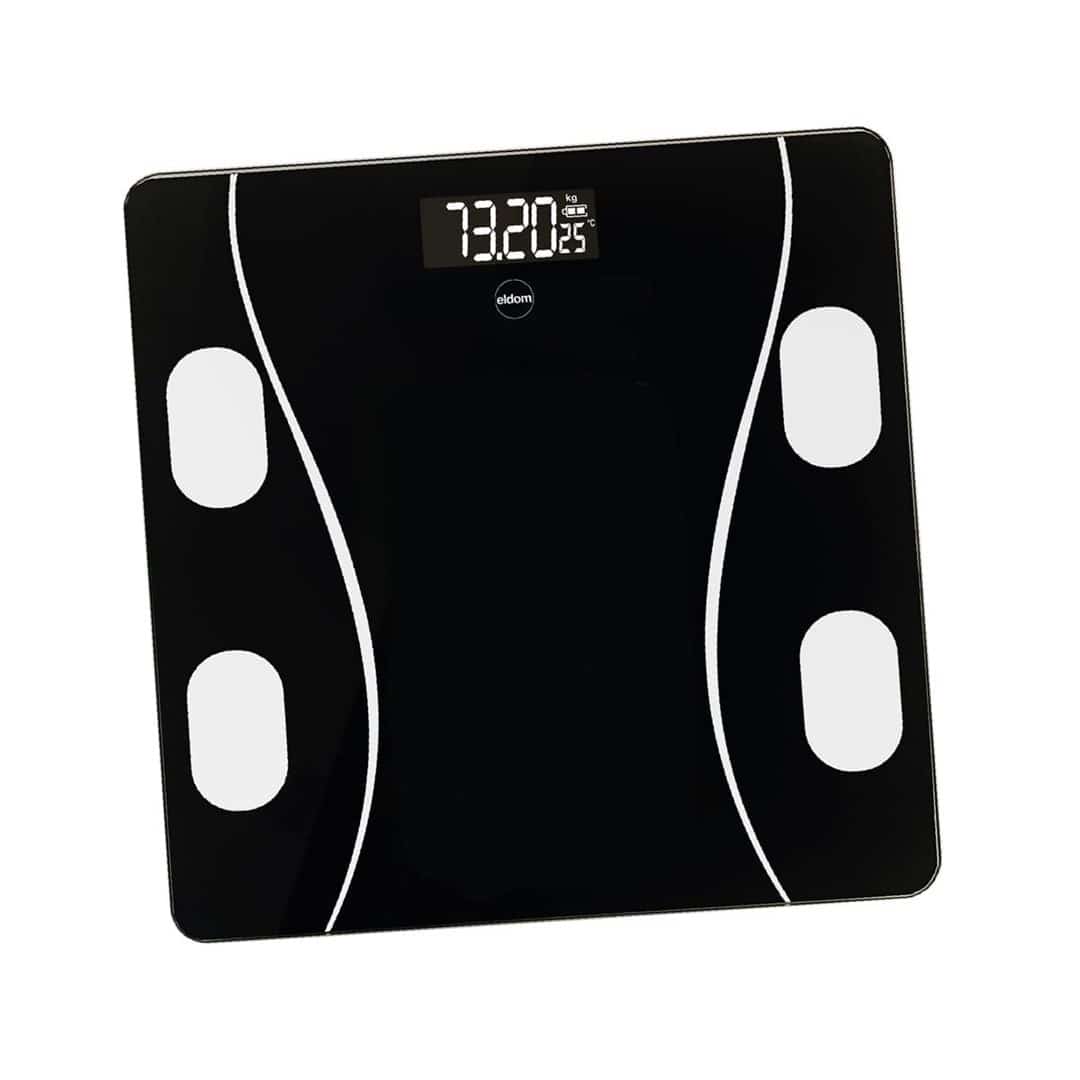 ELDOM INTELIGENTNA WAGA OSOBOWA TWO610 ILIIE DO 180 KG, WSKAŹNIK BMI ,BMR,LBM APLIKACJA KOMPATYBILNA Z SYSTEMAMI ANDROID ORAZ