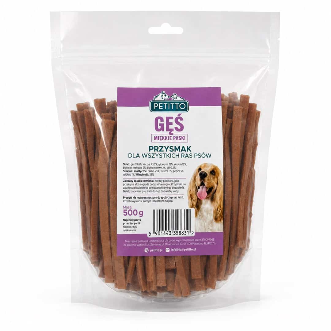 Miękkie paski z gęsi PETITTO - przysmak dla psa 500g