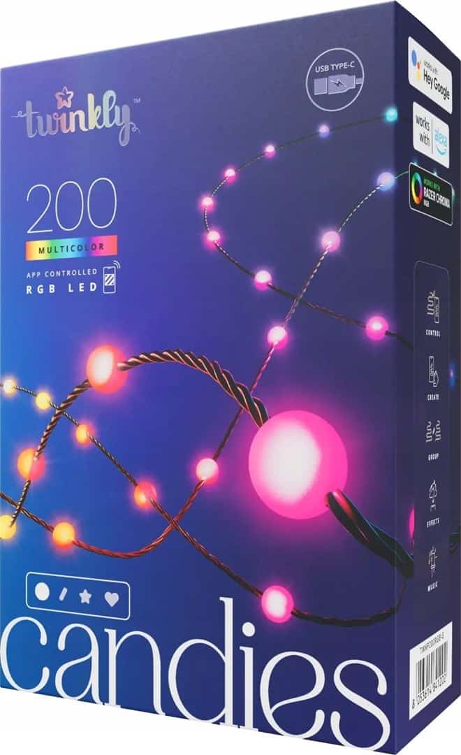 Twinkly Candies – 200 Lampki w kształcie pereł RGB LEDs, zielony przewód, USB-C