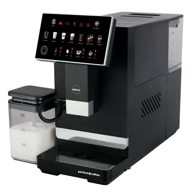 ELDOM EKSPRES CIŚNIENIOWY AUTOMATYCZNY ECA10 20 BAR 7 AUTOMATYCZNYCH PROGRAMÓW 1400W POJEMNIKI MLEKO 075 L WODA 1,5 L