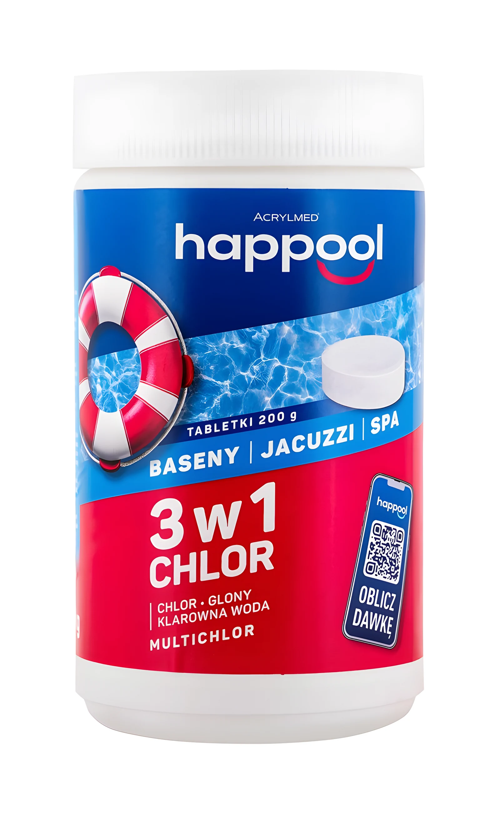 Acrylmed 1kg Multichlor 200g do długotrwałej dezynfekcji wody w basenie - tabletki — zdjęcie 1 z 3