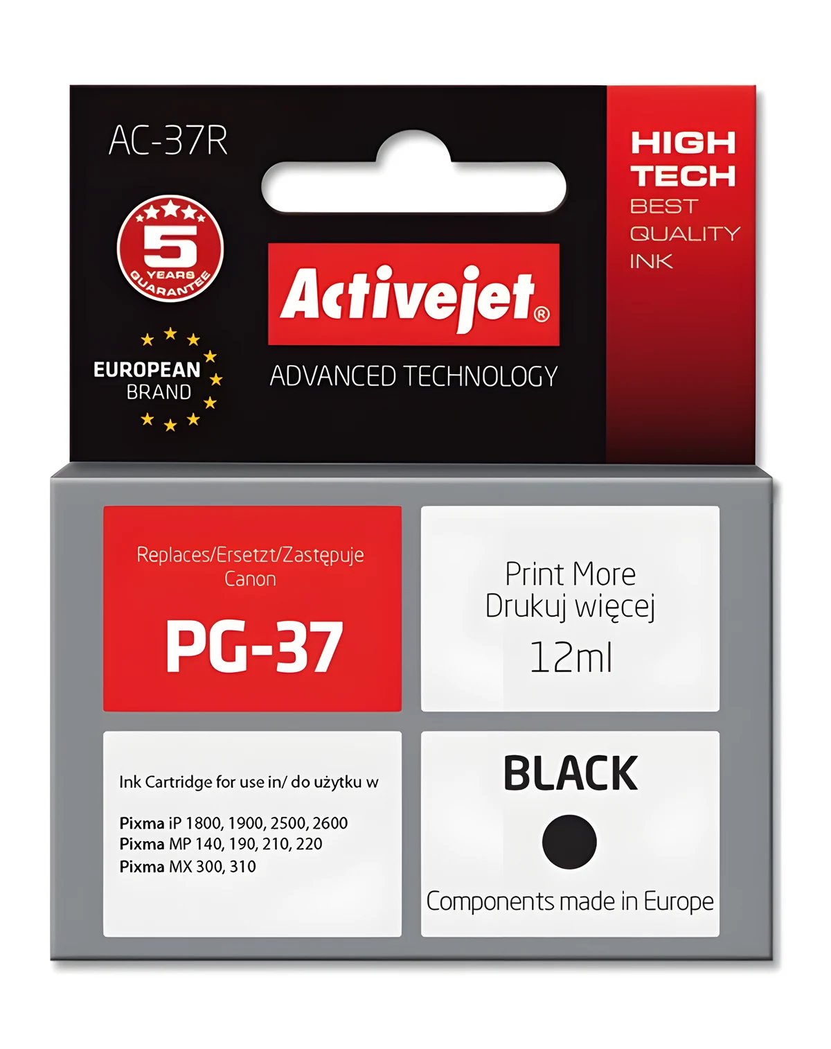 Activejet AC-37R Tusz, 12 ml, czarny, zamiennik Canon PG-37