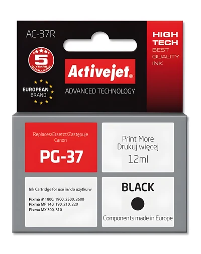 Tusz Activejet AC-37R, 12 ml, czarny, zamiennik do drukarek Canon PG-37