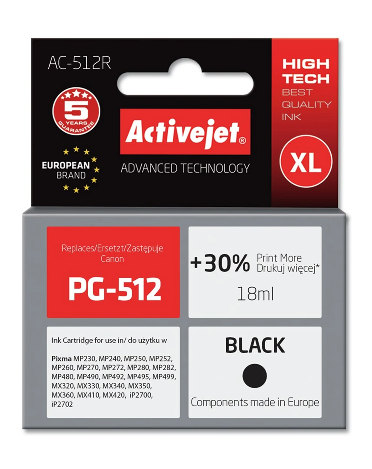 Tusz czarny Activejet AC-512R 18 ml do drukarek Canon PIXMA