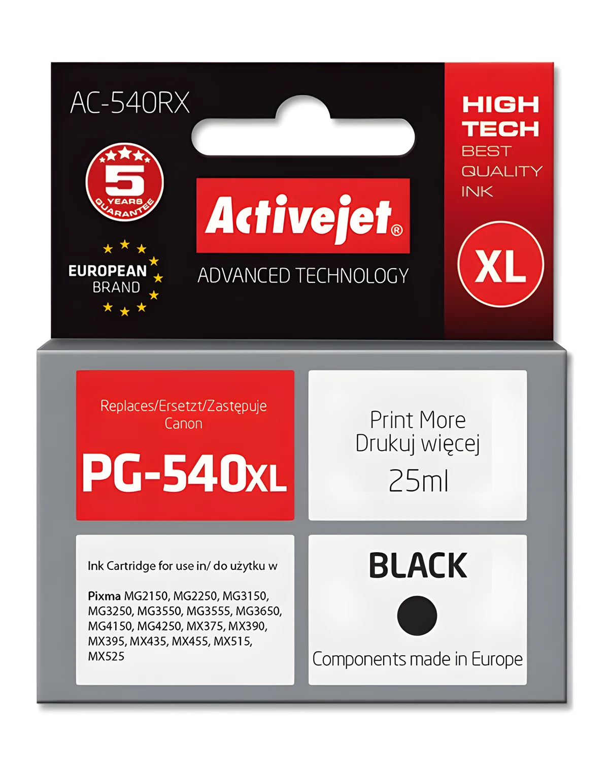 Tusz Activejet AC-540RX, Zamiennik Canon PG-540XL, 25 ml