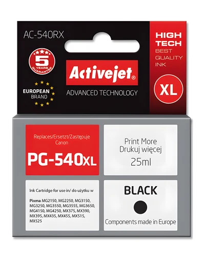 Tusz Activejet AC-540RX, Zamiennik Canon PG-540XL, 25 ml
