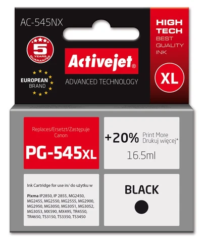Tusz Activejet AC-545NX, Zamiennik Canon PG-545XL, 16,5 ml, Czarny