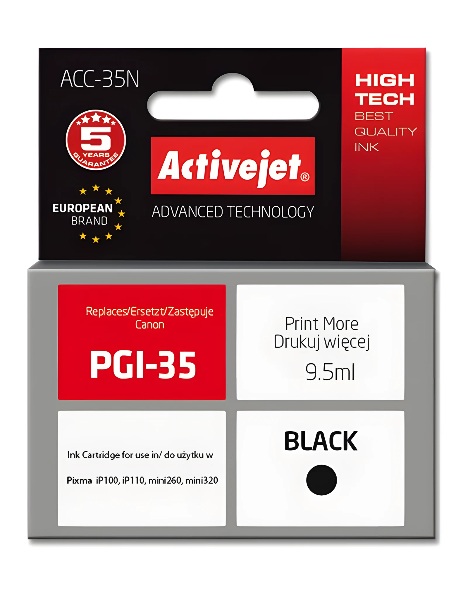Activejet ACC-35N Tusz (zamiennik Canon PGI-35; czarny, 9,5 ml) — zdjęcie 1 z 2