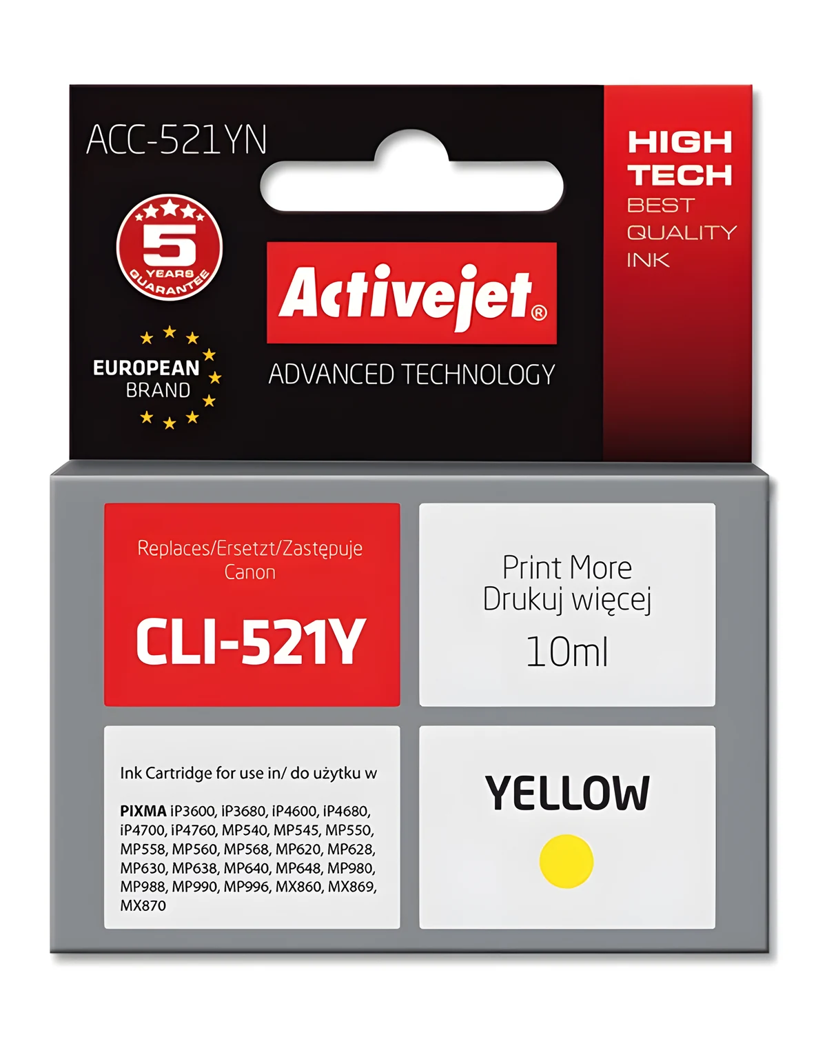 Activejet ACC-521YN Tusz Zamiennik dla Canon CLI-521Y