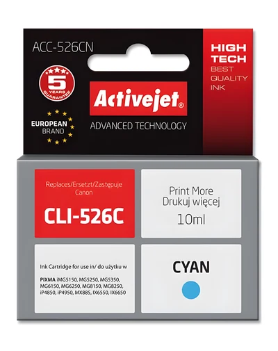 Tusz zamiennik Activejet ACC-526CN do drukarek Canon CLI-526C
