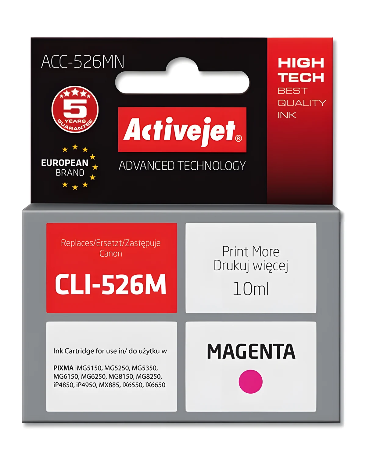 Activejet ACC-526MN Tusz 10ml Czerwony do Canon