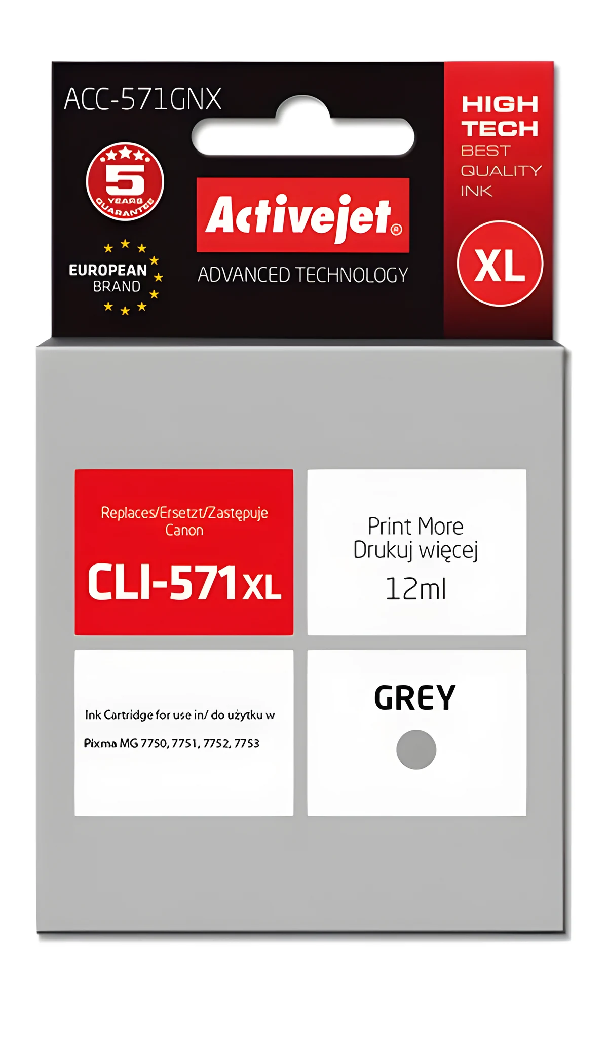 Activejet ACC-571GNX Tusz, Szary, 12ml, Kompatybilny z Canon