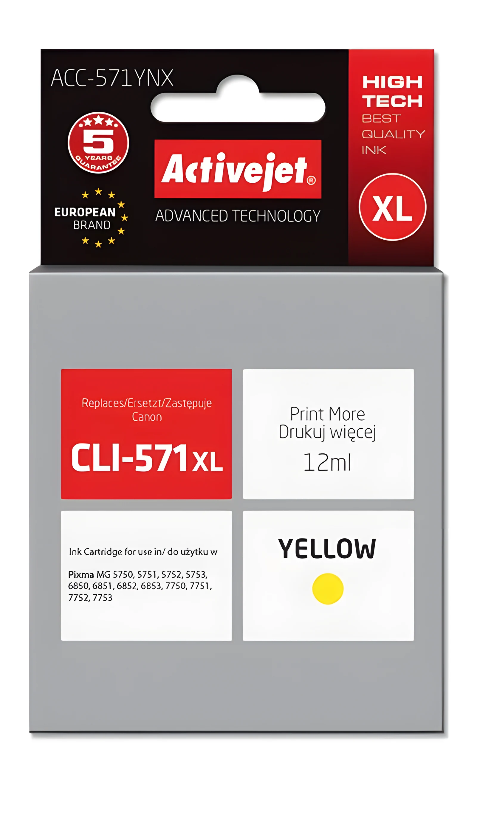 Activejet ACC-571YNX Tusz Zamiennik dla Canon CLI-571XLY — zdjęcie 1 z 2