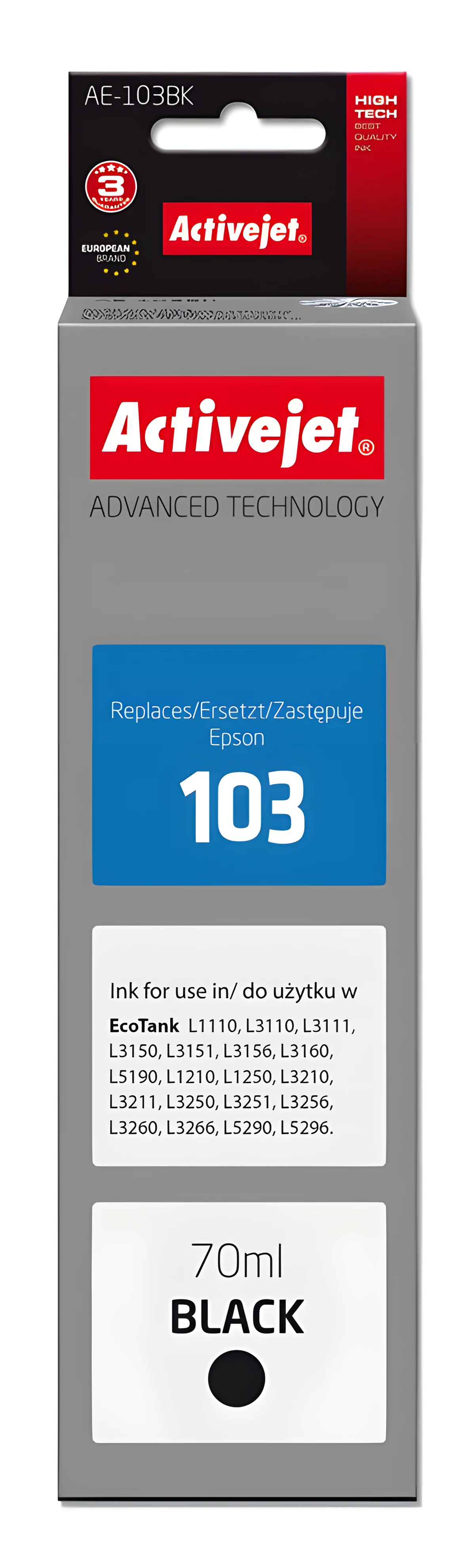 Activejet AE-103Bk Buteleczka z tuszem, 70 ml, czarny