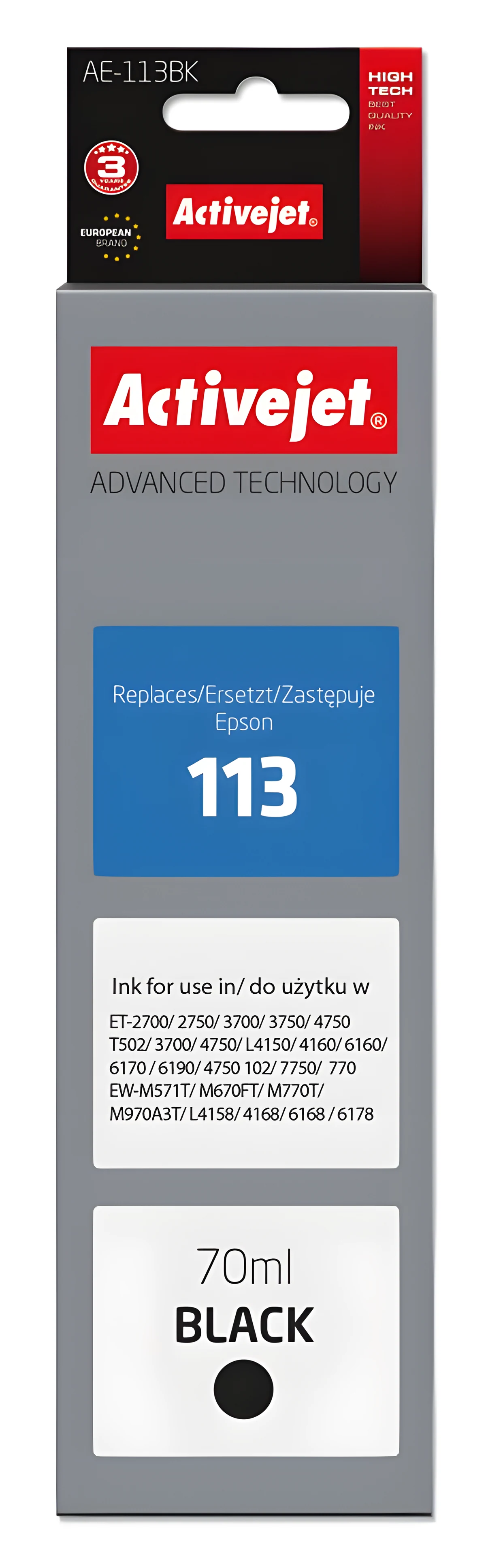 Activejet AE-113Bk Buteleczka z tuszem czarnym 70ml