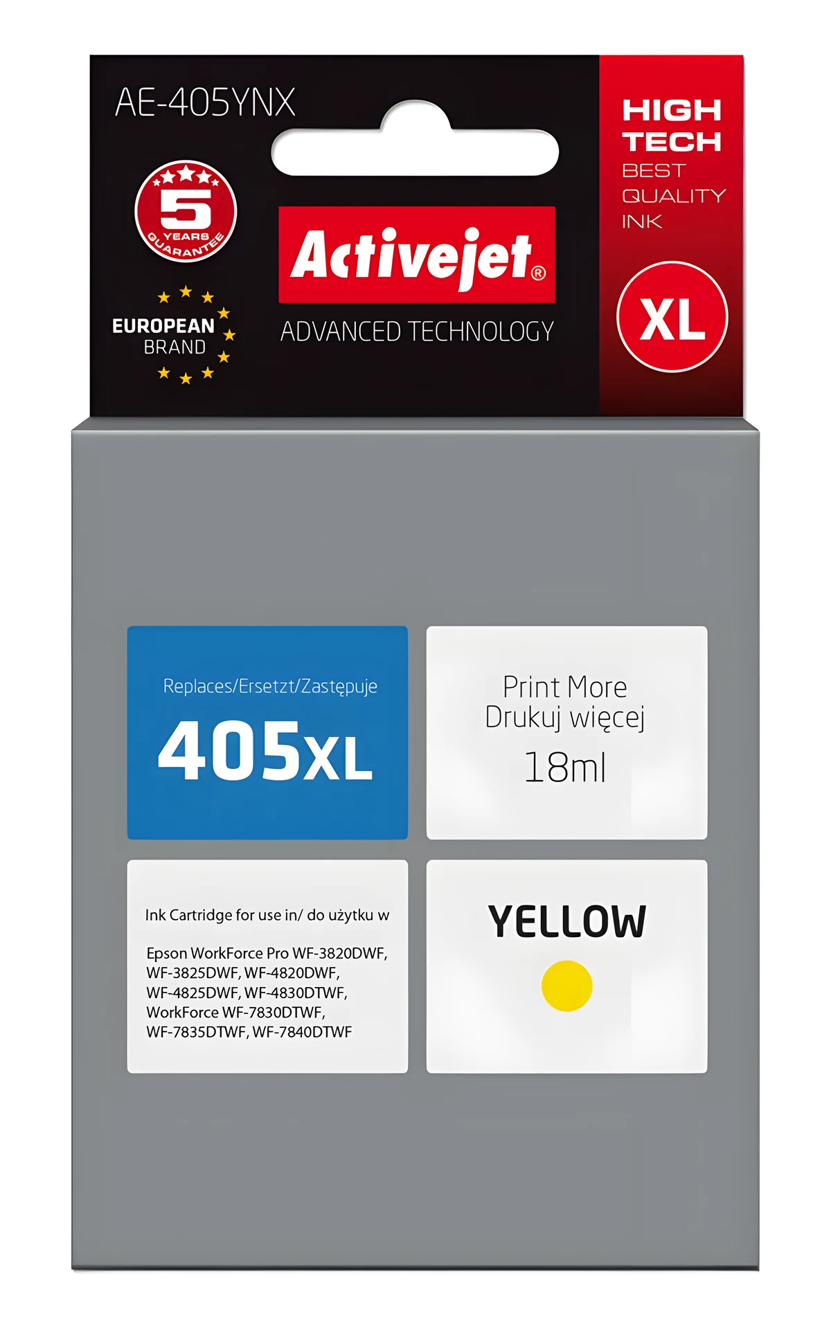 Activejet AE-405YNX Tusz, Zamiennik Epson 405XL, Żółty, 18ml