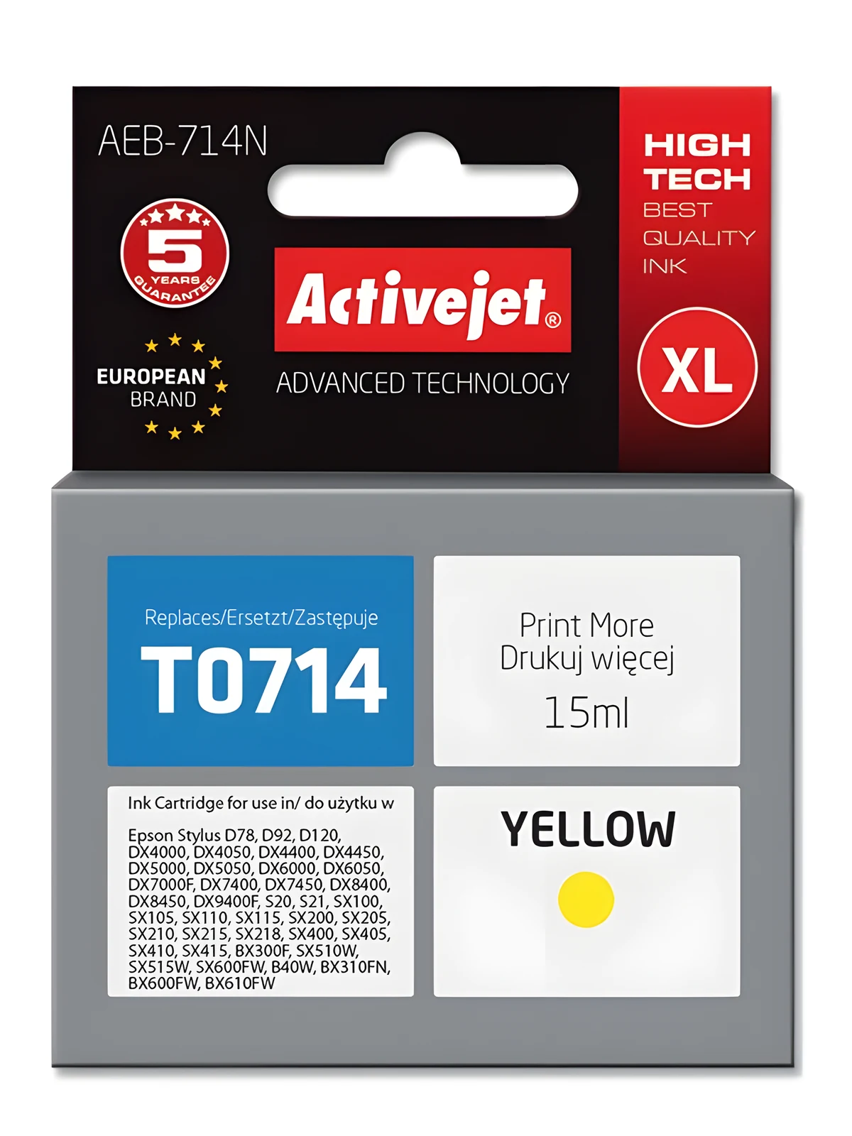 Activejet AEB-714N Tusz 15 ml, Żóloty, kompatybilny z Epson