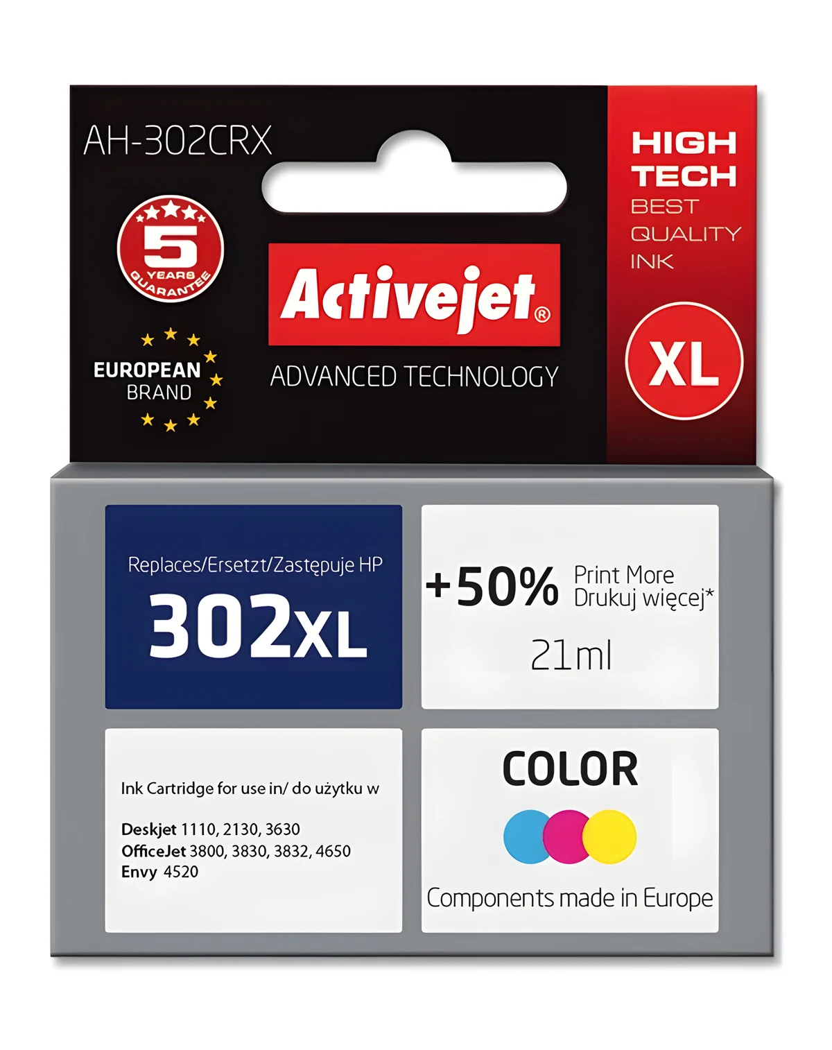 Tusz Activejet AH-302CRX do drukarek HP, 21 ml, 500 stron, kolor