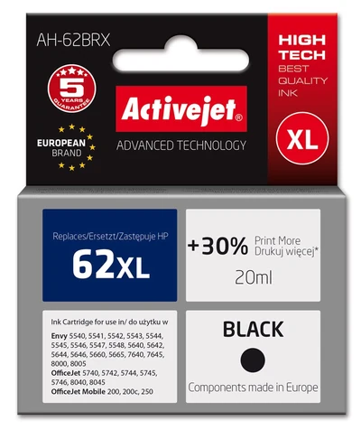 Tusz Activejet AH-62BRX 20 ml czarny do drukarek HP Officejet
