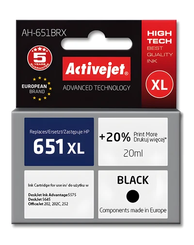Tusz Activejet AH-651BRX 20 ml czarny do drukarek HP