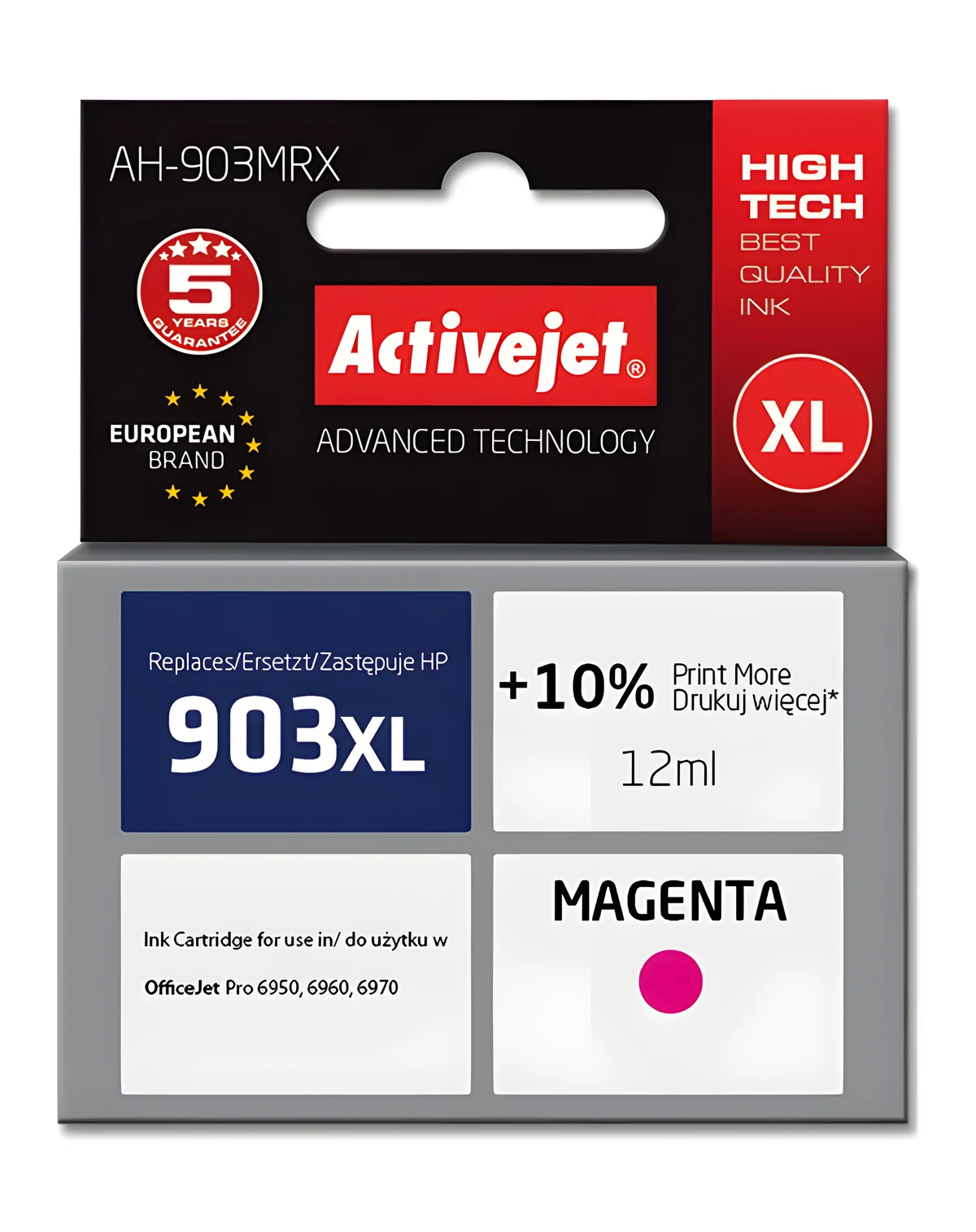 Activejet AH-903MRX Tusz, 12ml, Czerwony, Kompatybilny z HP