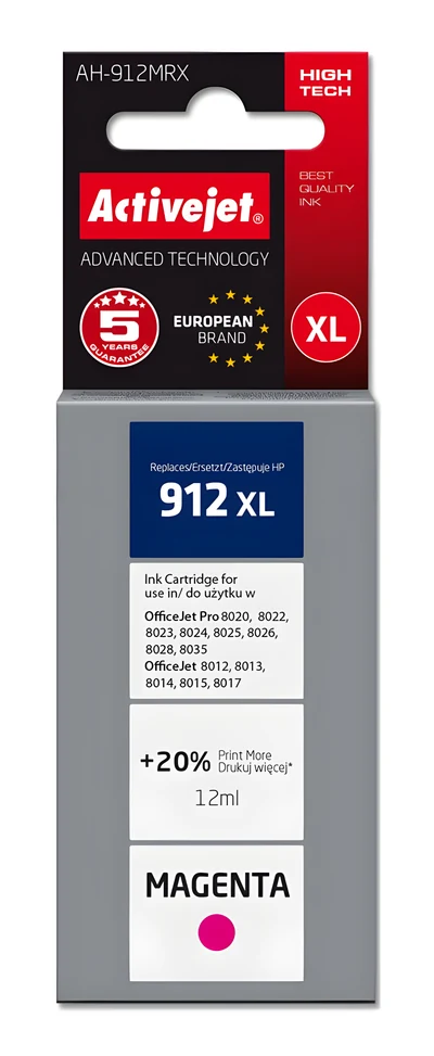 Tusz kompatybilny Activejet AH-912MRX, 12 ml, czerwony (do drukarek HP)
