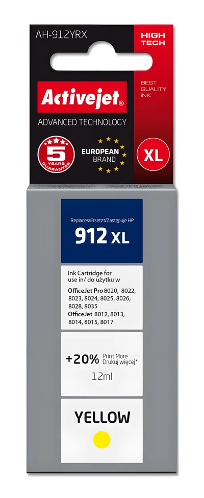 Tusz kompatybilny Activejet AH-912Y do drukarek HP, 12 ml, żółty
