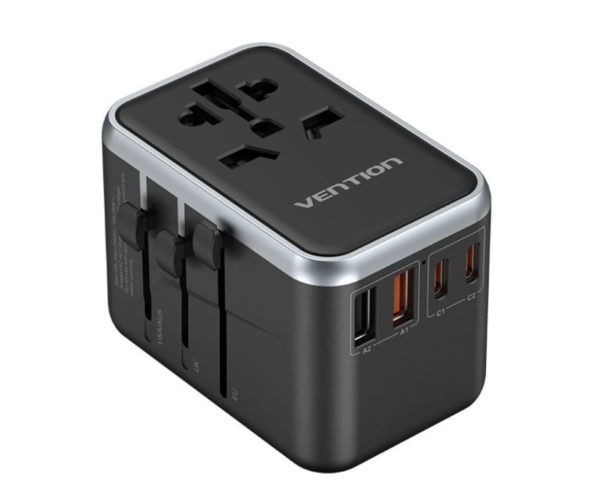 Adapter Vention 65W GaN 2x USB-A 2x USB-C czarny
