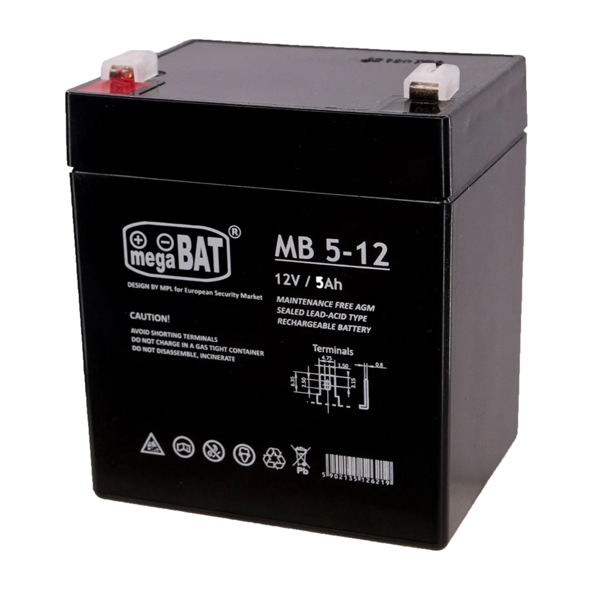 Akumulator MPL VRLA MB 5-12, 90x70x101 mm