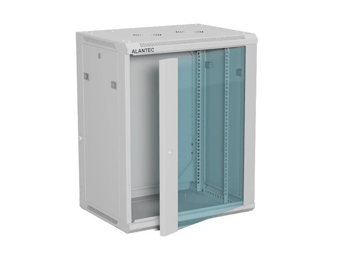ALANTEC Szafa Wisząca 15U, 600x450, Drzwi Szklane, Szara