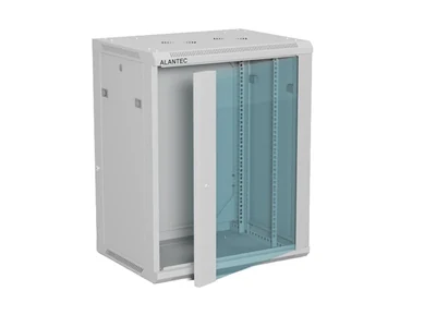 Szafa wisząca ALANTEC 19" 15U, szklane drzwi, szara, zmontowana