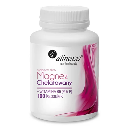Magnez Chelatowany 650 mg + B6 (P-5-P) - Aliness, 100 kapsułek