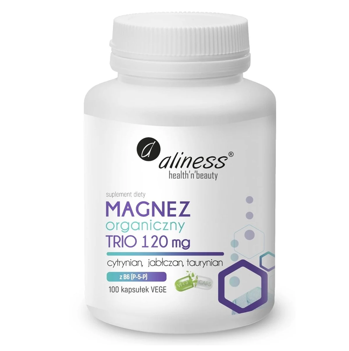 Aliness Magnez organiczny TRIO 120 mg z B6 (P-5-P) x 100 VEGE kaps.