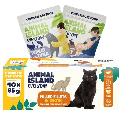 Zestaw mokrej karmy dla kota ANIMAL ISLAND Everyday, 40 saszetek po 85g, mix smaków