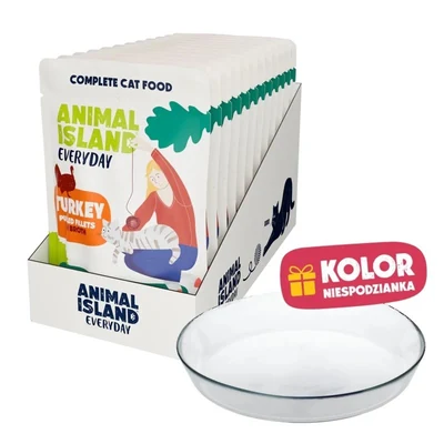 Mokra karma dla kota ANIMAL ISLAND Indyk w filecie 12x85g z talerzykiem