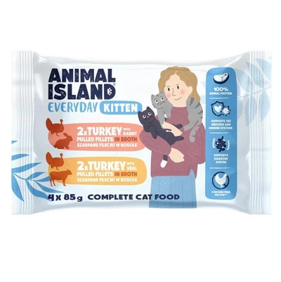 Mokra karma dla kociąt ANIMAL ISLAND z indykiem, królikiem i cielęciną - 4 saszetki po 85g